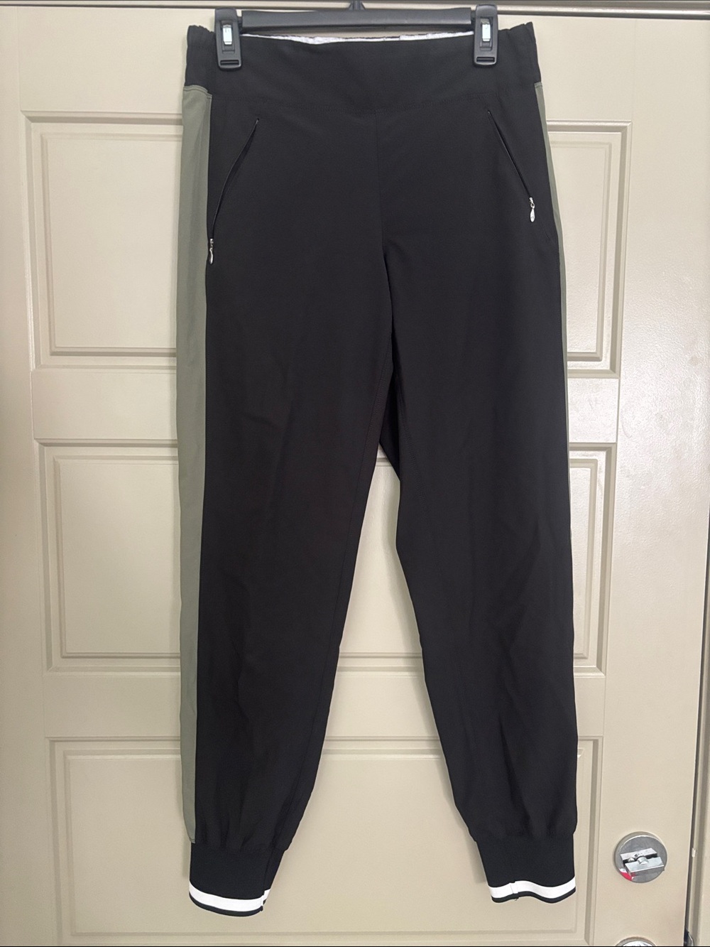 Women’s blackCalvin Klein performance Jogger Pants with Olive Side Panels